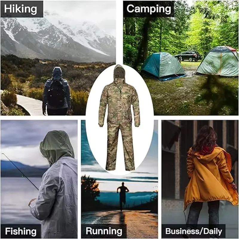 Conjunto de capa de lluvia para caza, senderismo, pesca al aire libre, adultos, hombres y mujeres, conjunto de impermeable para campamento, ropa impermeable, cubierta de engranajes de lluvia, árbol de CP - imagen 5