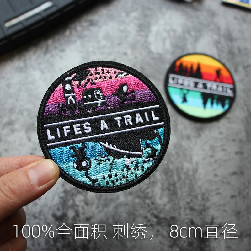 Parches redondos bordados LIFE'S A TRAIL, paisaje al aire libre, escalada, Mar estrellado, imagen invertida, tácticas, brazalete, insignias, bricolaje, decorar - imagen 4