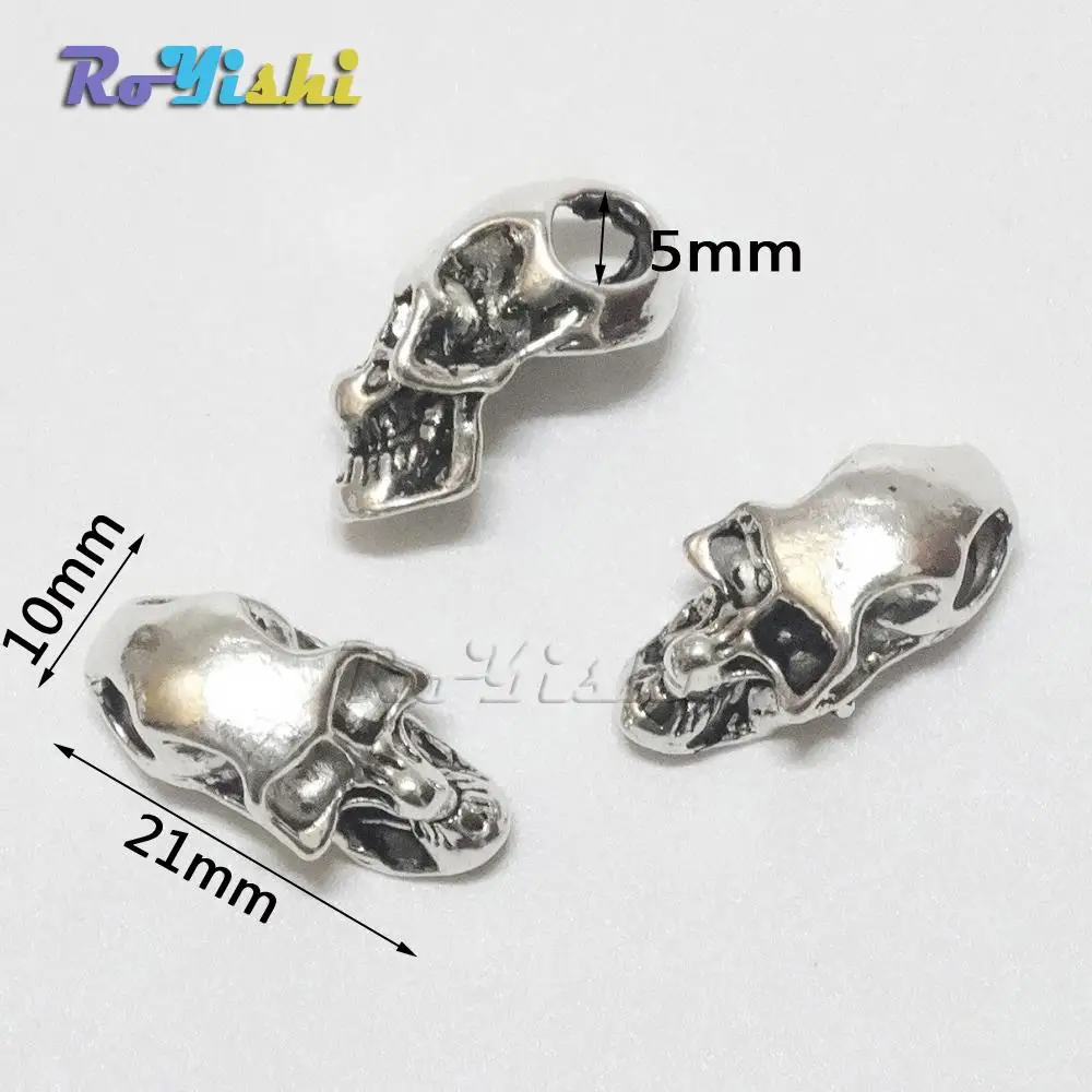 10 unids/pack doble agujero encanto Metal cráneo cuenta para Paracord cuchillo cordones plata - imagen 2