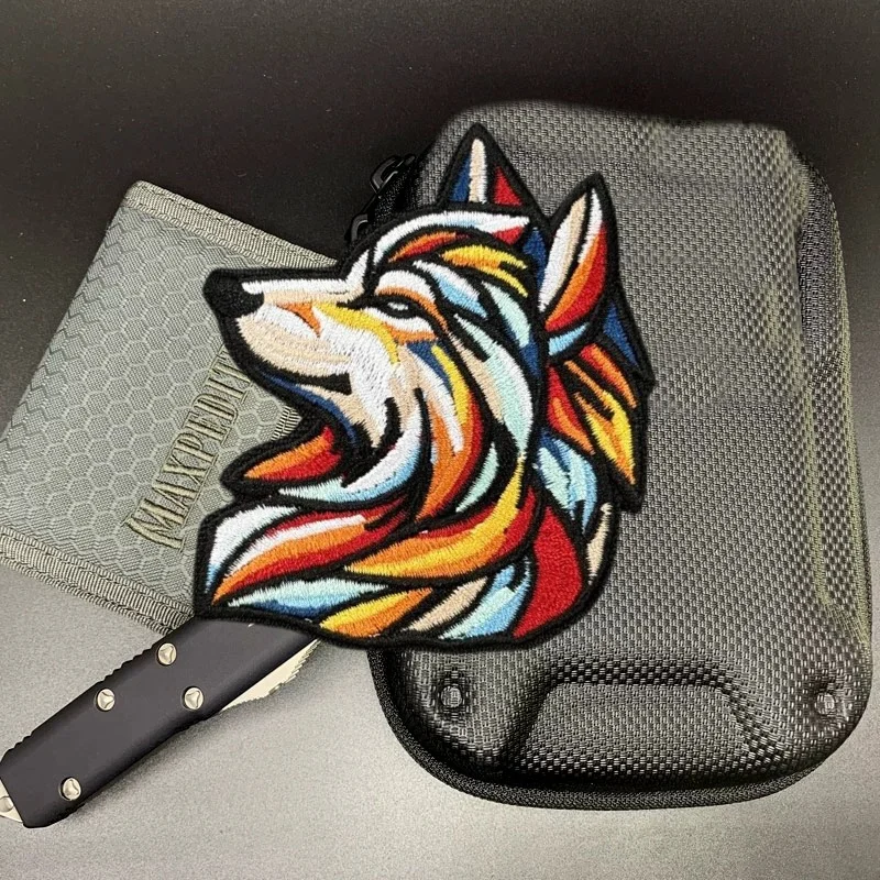 Parche bordado táctico "cabeza de lobo arcoíris" en la ropa insignia de moral gancho bucle parches militares pegatinas para mochila - imagen 5