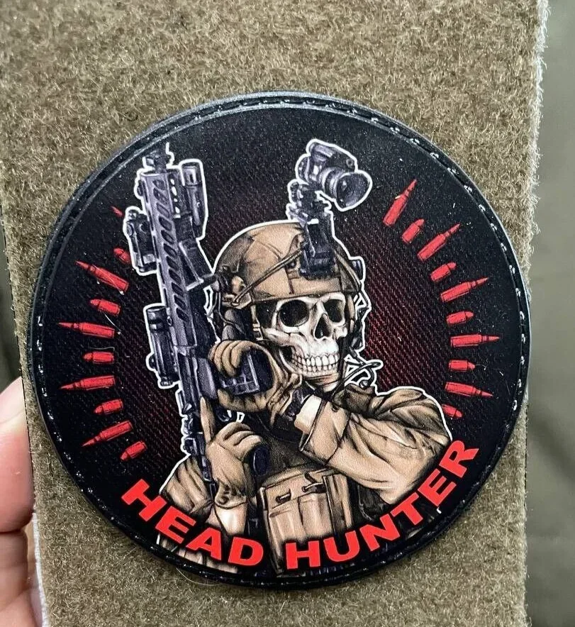 Head Hunter-parche estampado de PU, insignia militar de esqueleto, oficial, gancho y bucle, visión nocturna, Calavera, moral, brazalete, pegatina para mochila - imagen 2