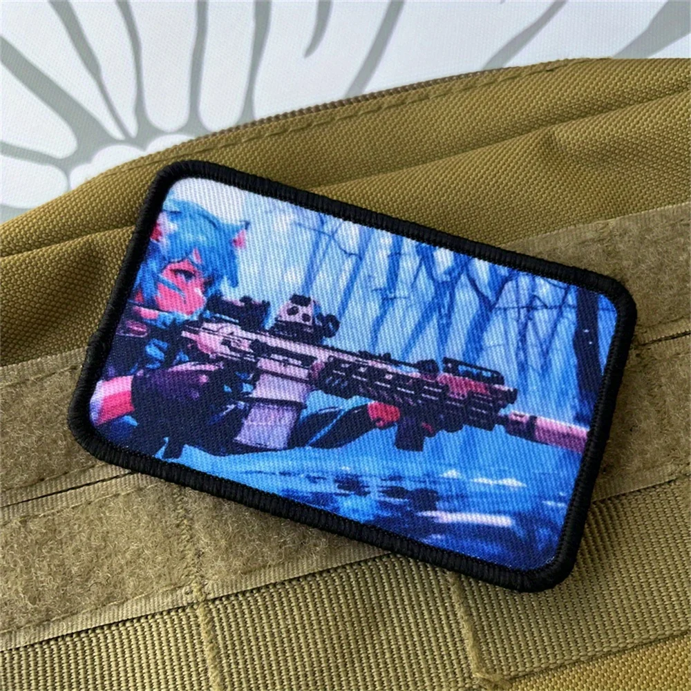 Parche de gancho y bucle impreso para chica tirador, insignia de moral táctica, pistola de tiro de Anime, mochila militar, ropa - imagen 5