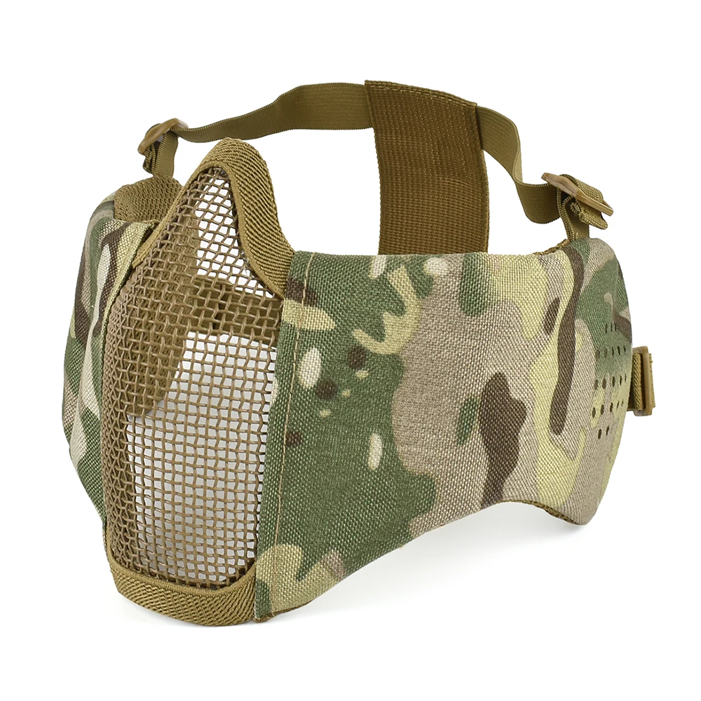 Mascarilla táctica de malla de acero transpirable, máscara facial de protección para los oídos, accesorios de caza, Airsoft, Paintball, Softair - imagen 4