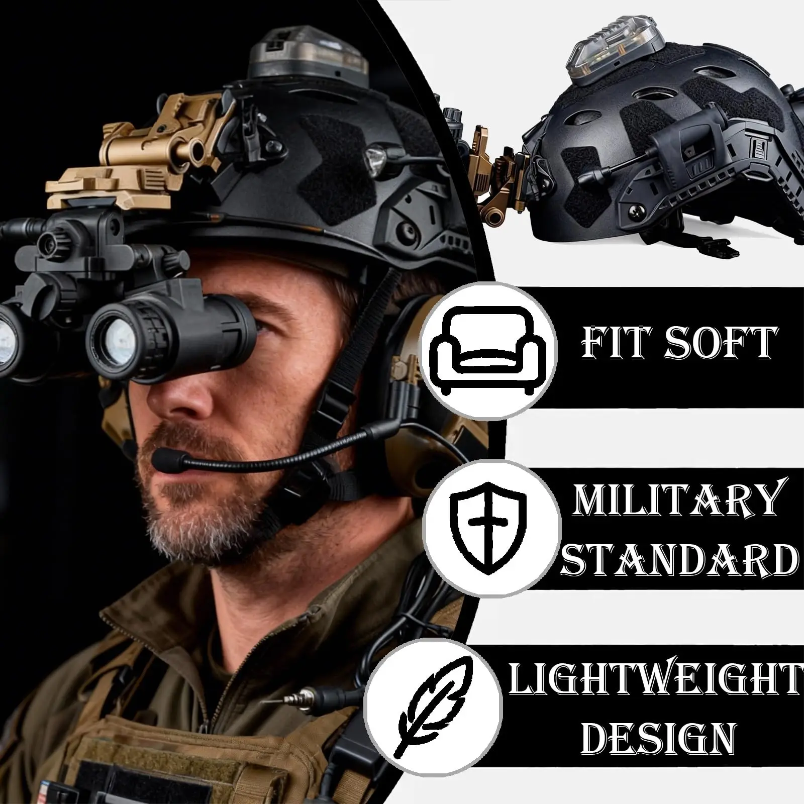 Casco táctico NVG con comunicación IR, auriculares y gafas protectoras - imagen 4