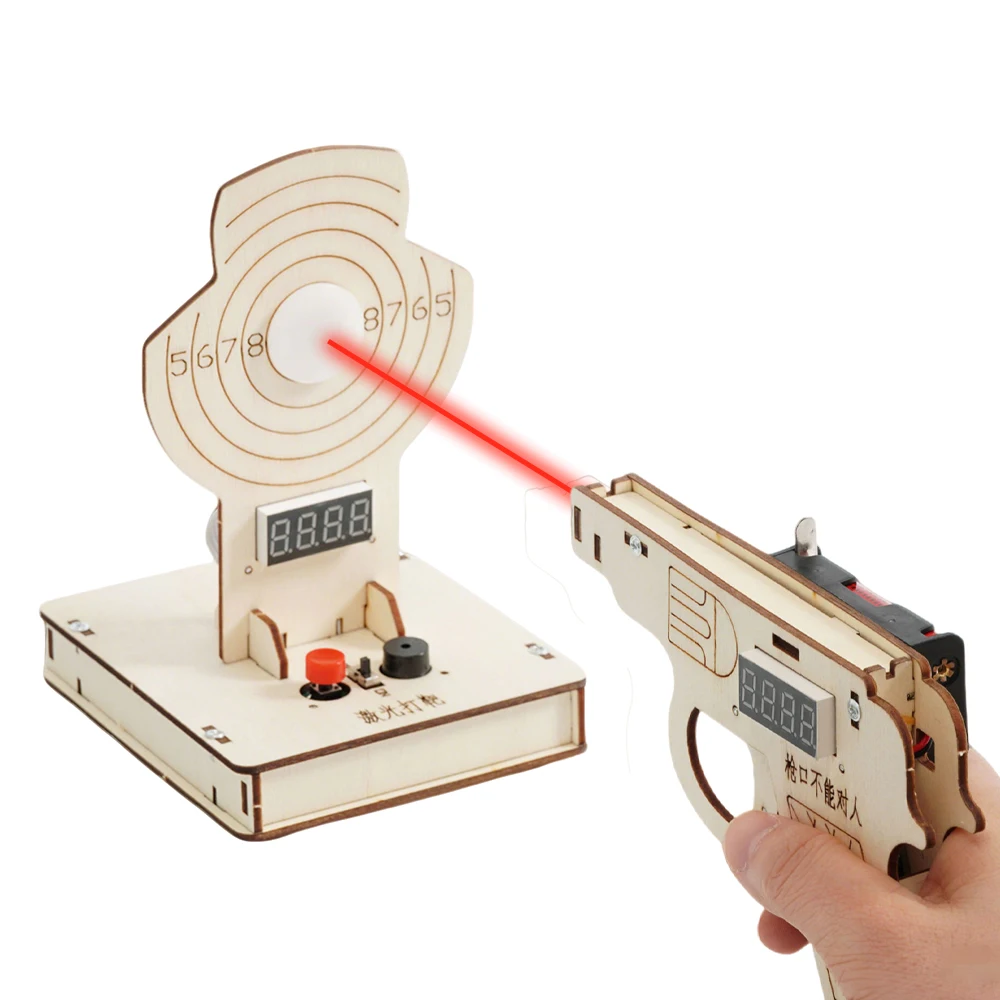 Kit de objetivo láser DIY, modelo de práctica de puntería de madera, sistema de pistola de tiro STEM, dispositivo de rompecabezas, juguetes ensamblados para regalo de niños - imagen 3