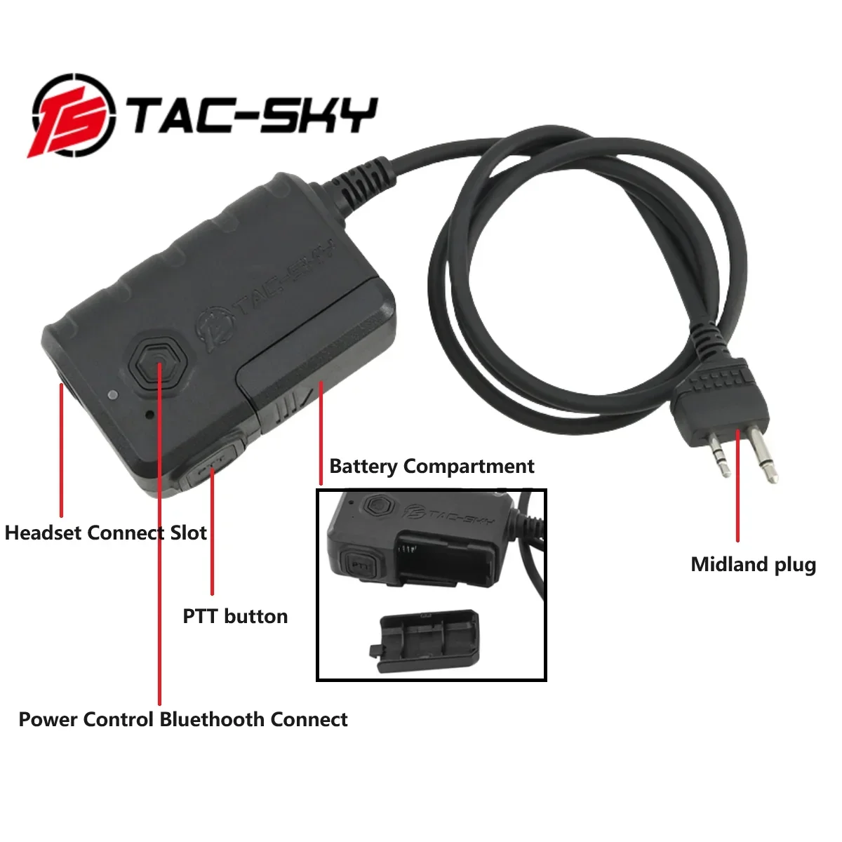 Adaptador PTT táctico TS TAC-SKY con Bluetooth Compatible con Walkie Talkies Midland Plug para auriculares de disparo COMTA SORIDN - imagen 4