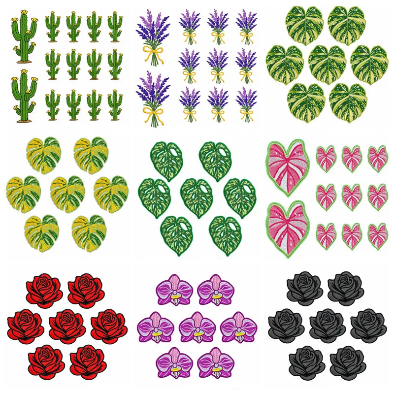 10 unids/lote de apliques de hojas de plantas de dibujos animados/parche bordado para planchar en parches para ropa parches termoadhesivos en insignias para ropa - imagen 2