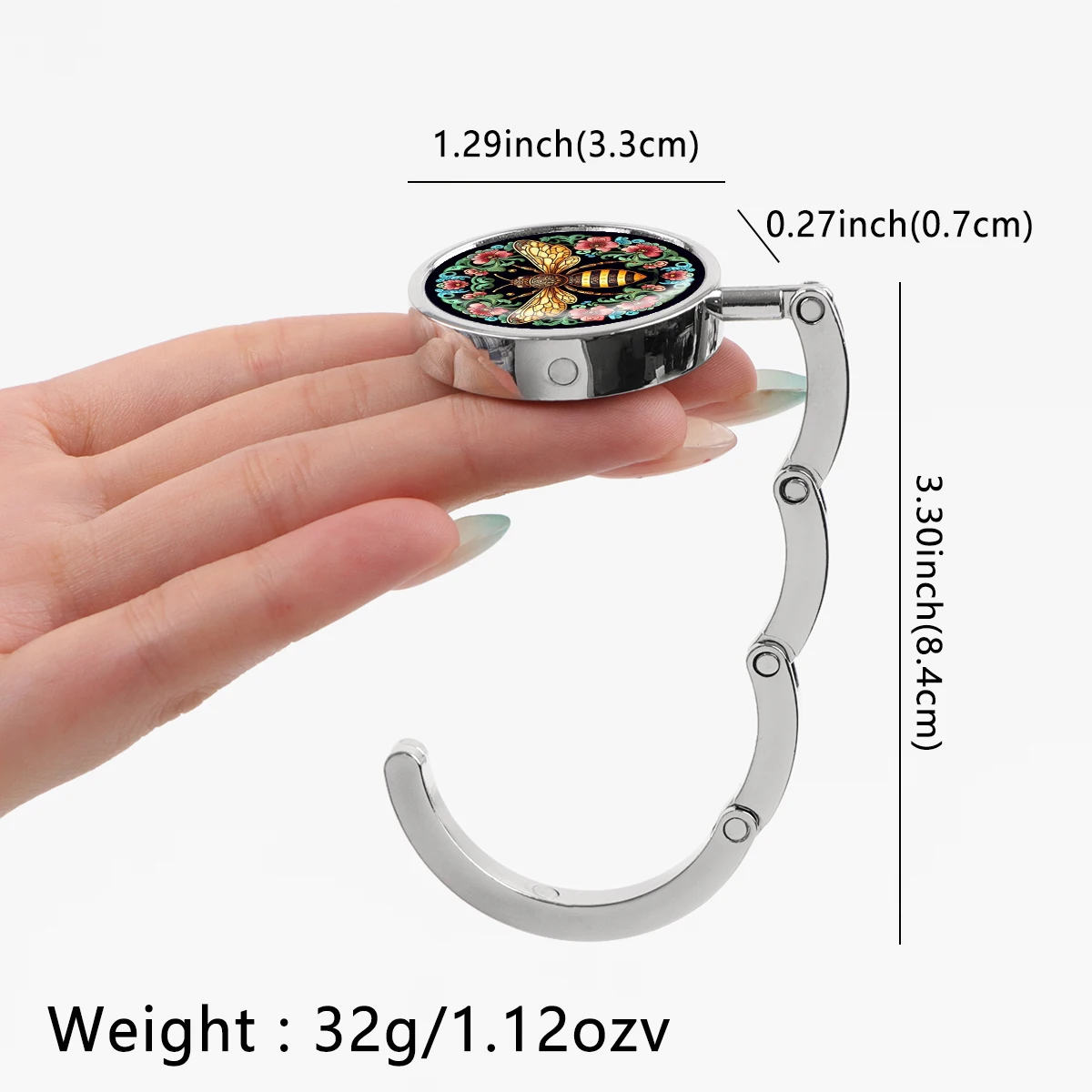 Ganchos para bolsos de abeja, soportes plegables de Metal para bolsas de mesa, perchas portátiles para monedero, accesorios de piezas únicas, ganchos antideslizantes de flores - imagen 3