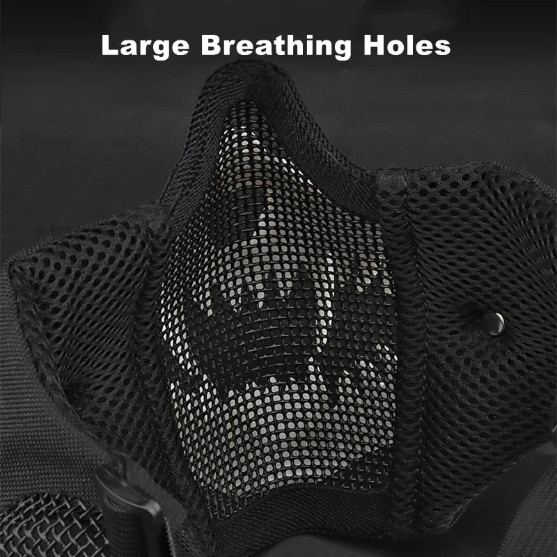 Máscara de malla Tusk con protección para los oídos, media máscara plegable para Airsoft caza tiro CS Cosplay - imagen 4