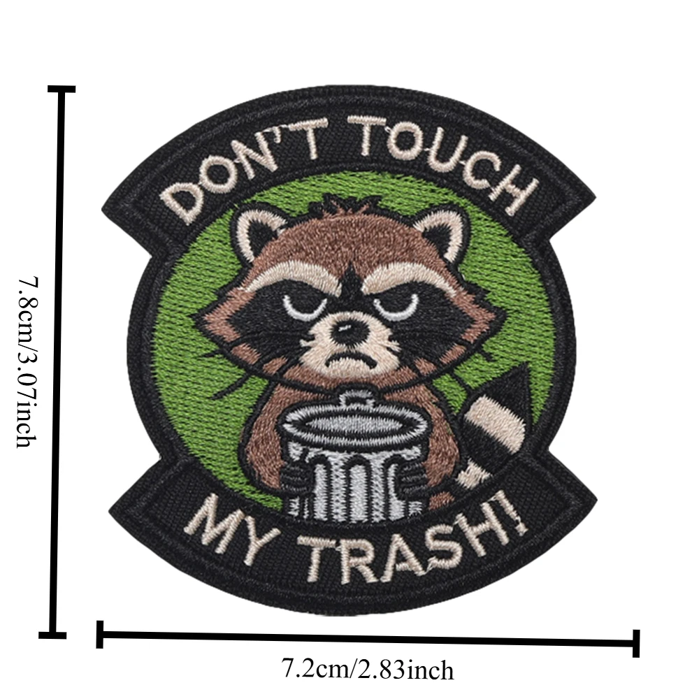No tocar mi basura mapache moral parche táctico divertido gancho y bucle parche bordado insignia militar brazalete mochila pegatinas - imagen 2