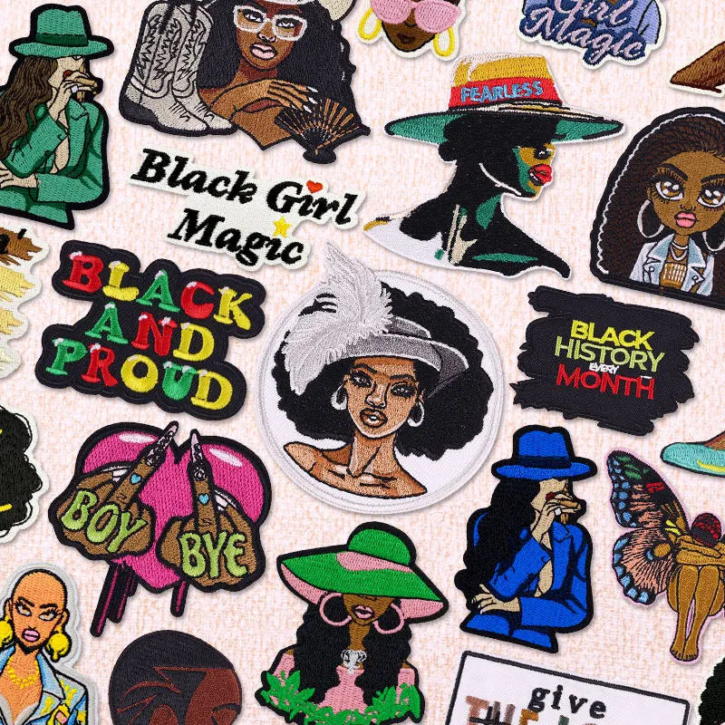 Parche mágico de chica negra, parches bordados para planchar para ropa, parches termoadhesivos para ropa, parche Fusible, apliques decorativos - imagen 2