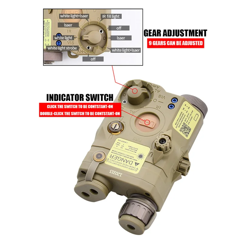 WADSN PEQ-15 láser táctico airsoft rojo verde azul IR LED Picatinny - imagen 3