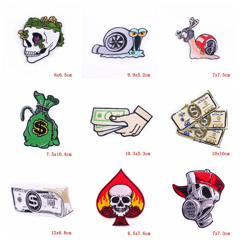 Parches bordados de águila/dinero para ropa, parche bordado para coser chaqueta, parche Punk, parches para planchar ropa DIY, 10 unids/lote - imagen 3