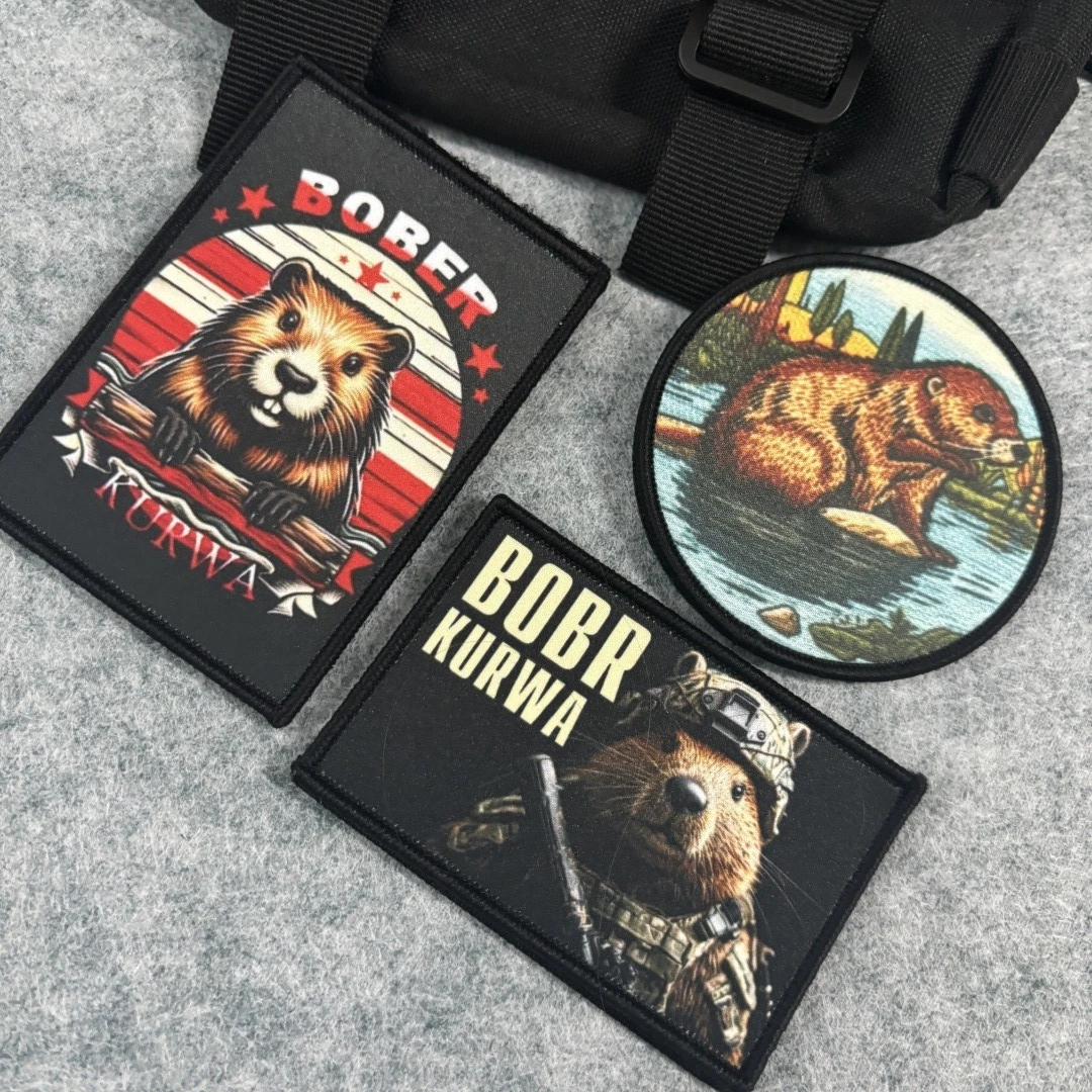 Parche estampado de animales bonitos BOBR KURWA insignia de moral táctica emblema parches de gancho y bucle brazalete del ejército militar pegatinas para mochila - imagen 2