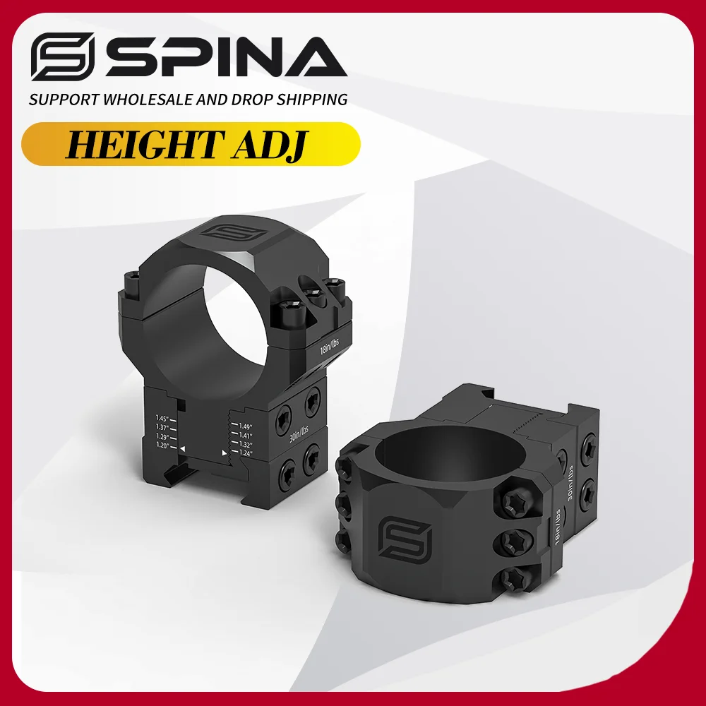 SPINA OPTICS Anillas de Mira Diámetro 30mm Ajustables en Elevación, para Riel Picatinny 21mm, Accesorio para Rifle de Caza AR15 .556 etc.