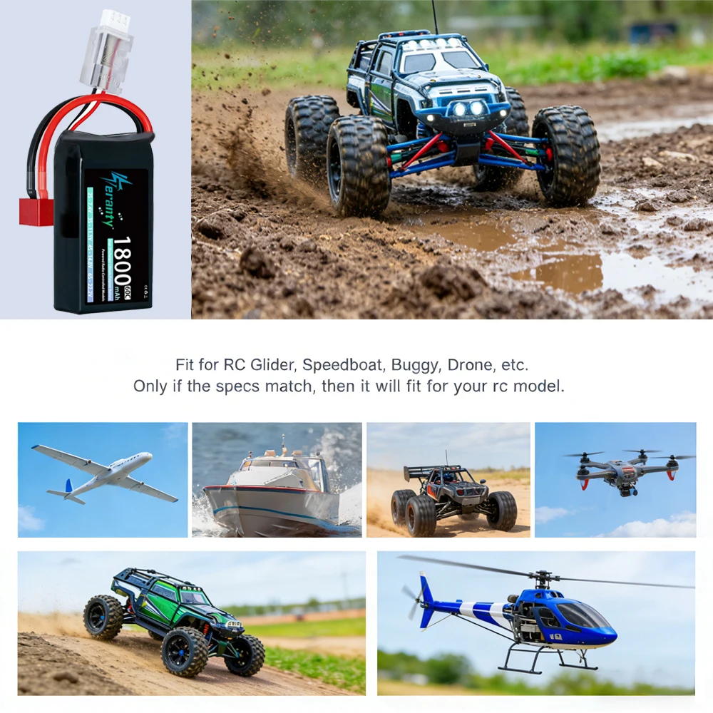 2/4 Uds TERANTY 2S 1800mAh 7,4 V 60C batería Lipo con enchufe T XT30 XT60 JST para RC coche camión Buggy FPV Drone helicóptero avión - imagen 5
