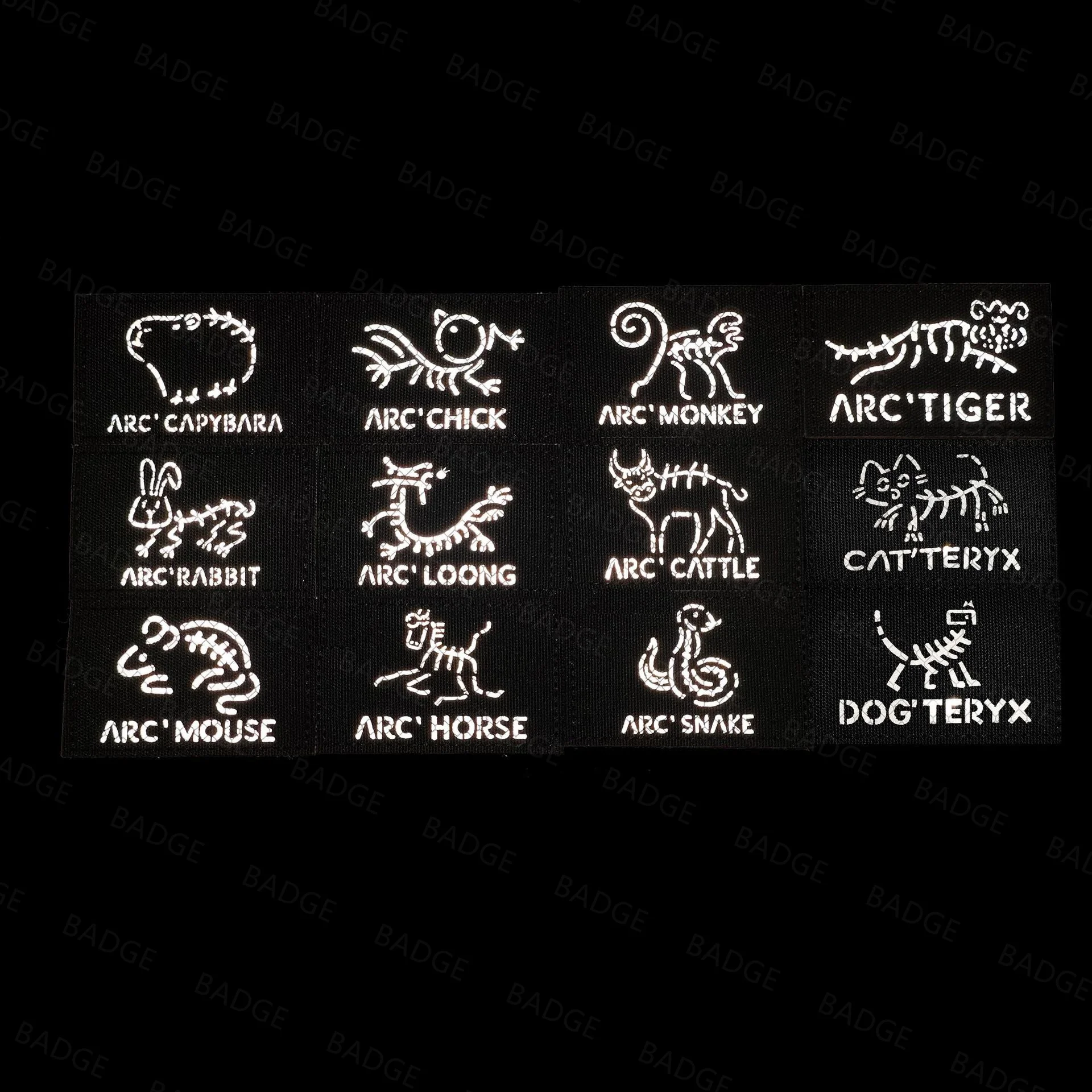 Parches de arco Ancestor de 12 huesos del zodiaco, divertido corte láser, ratón, serpiente, cerdo, emblema reflectante infrarrojo, insignia adhesiva para mochila al aire libre - imagen 3