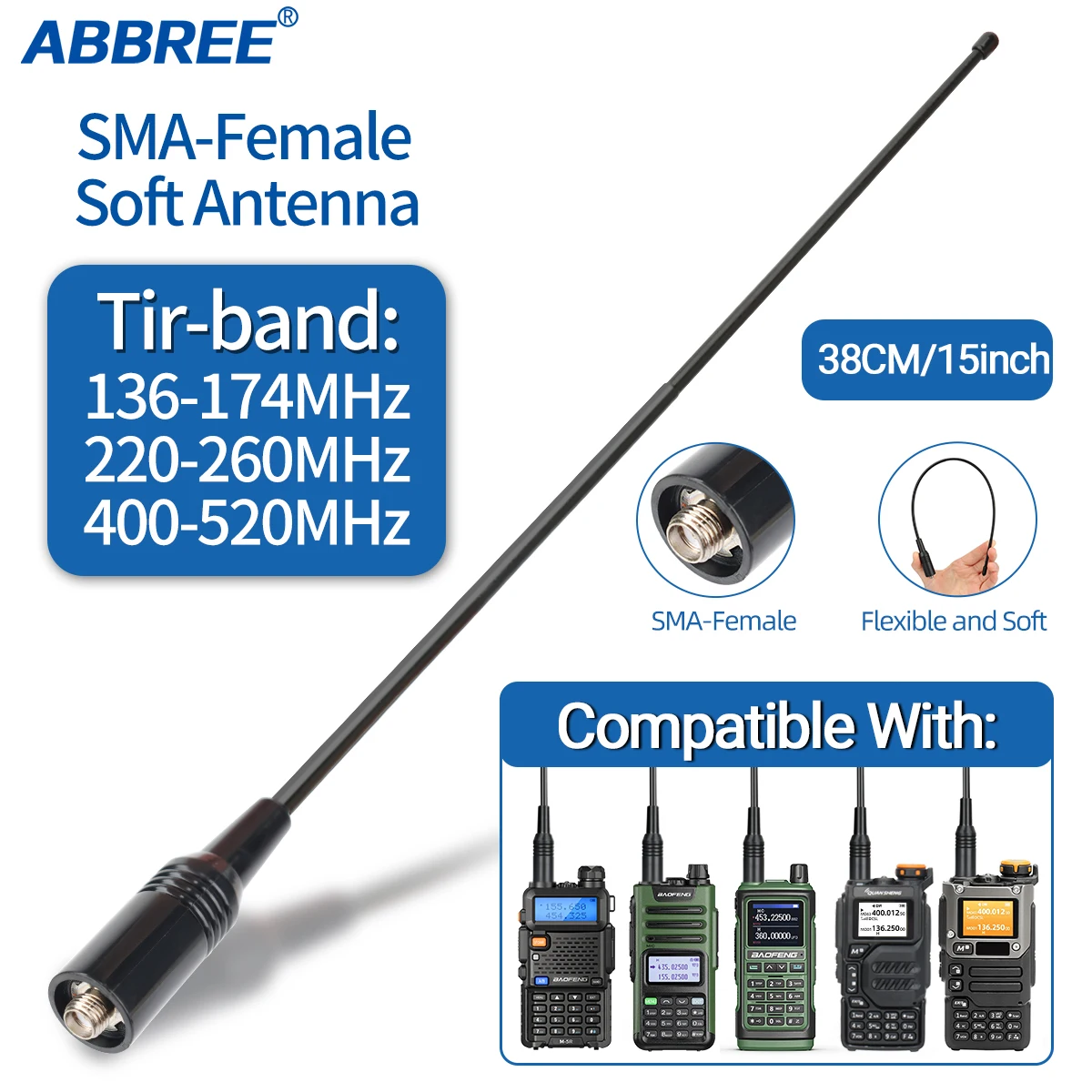 AM-771 antena Tri Band 144/220/430MHz SMA hembra para Quansheng UVK5 UVK6 UV5R Plus Baofeng M5R UV17M UV13M Rt-830 Walkie Talkie
