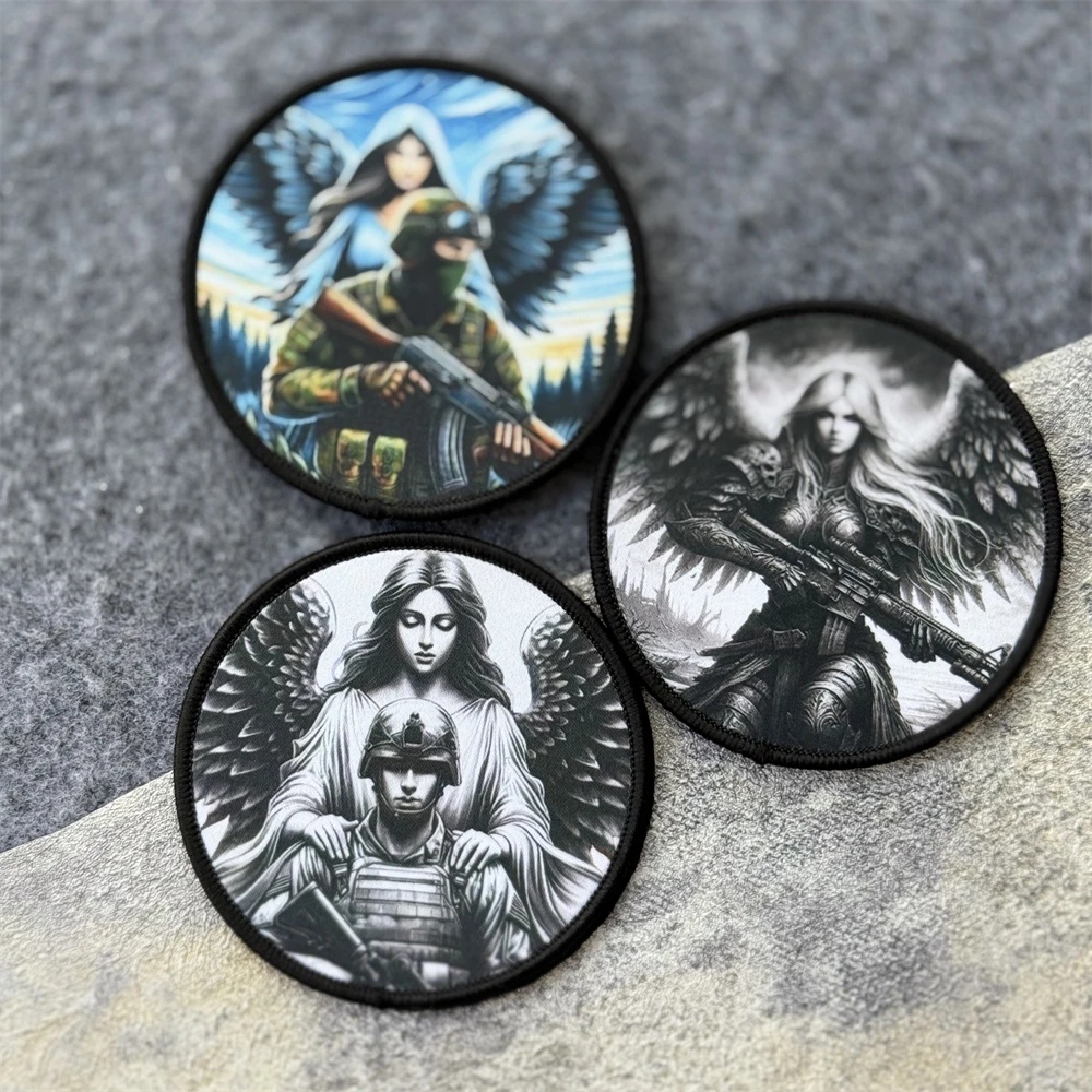 Parches tácticos de moral del Ángel guardián de los soldados para ropa, parche de gancho y bucle impreso, pegatina para mochila del ejército militar