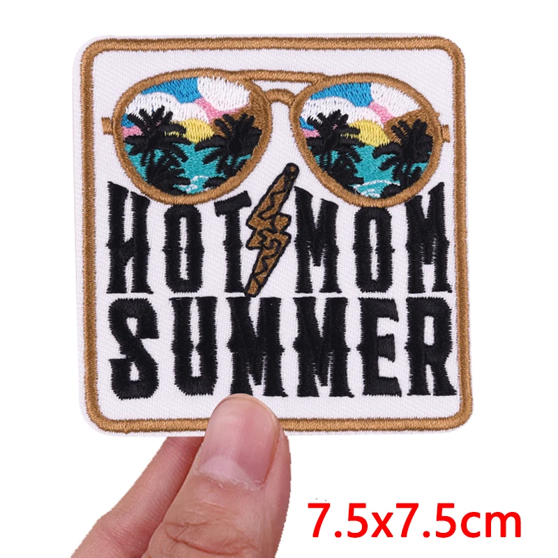 Parche de verano de mamá caliente, parches bordados de paisaje al aire libre para ropa, parches para planchar para ropa, mochila, insignias bordadas DIY - imagen 4