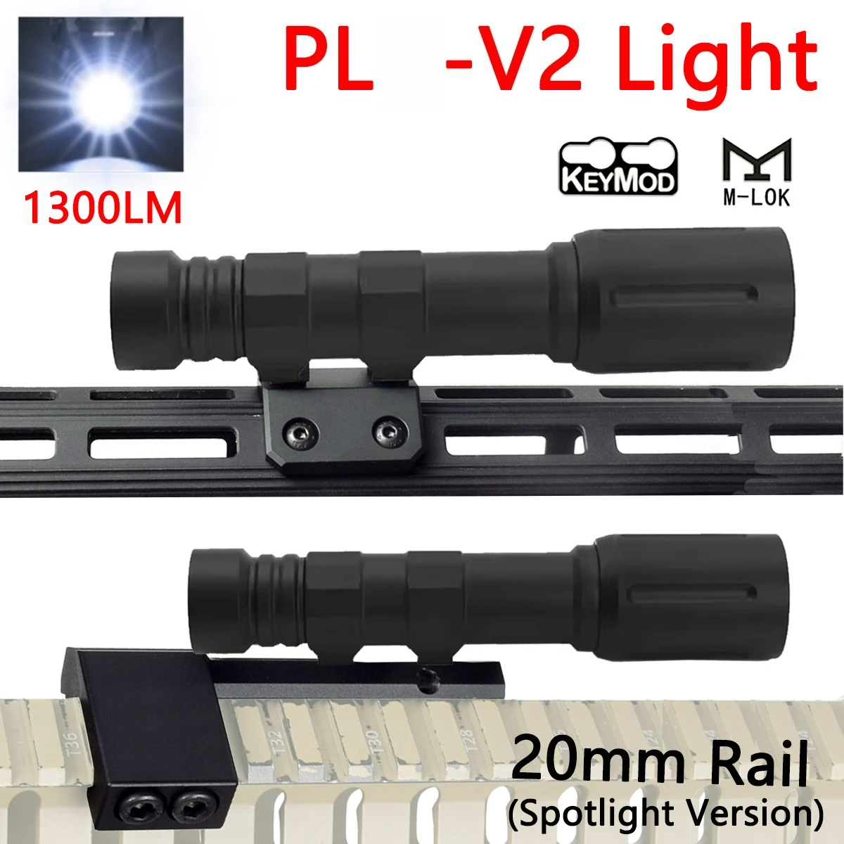 Linterna MOD PL V2 de alta 1300 lúmenes, armas tácticas, luz de pistola con interruptor remoto de presión, unidad de foco, montaje de botón caliente - imagen 3