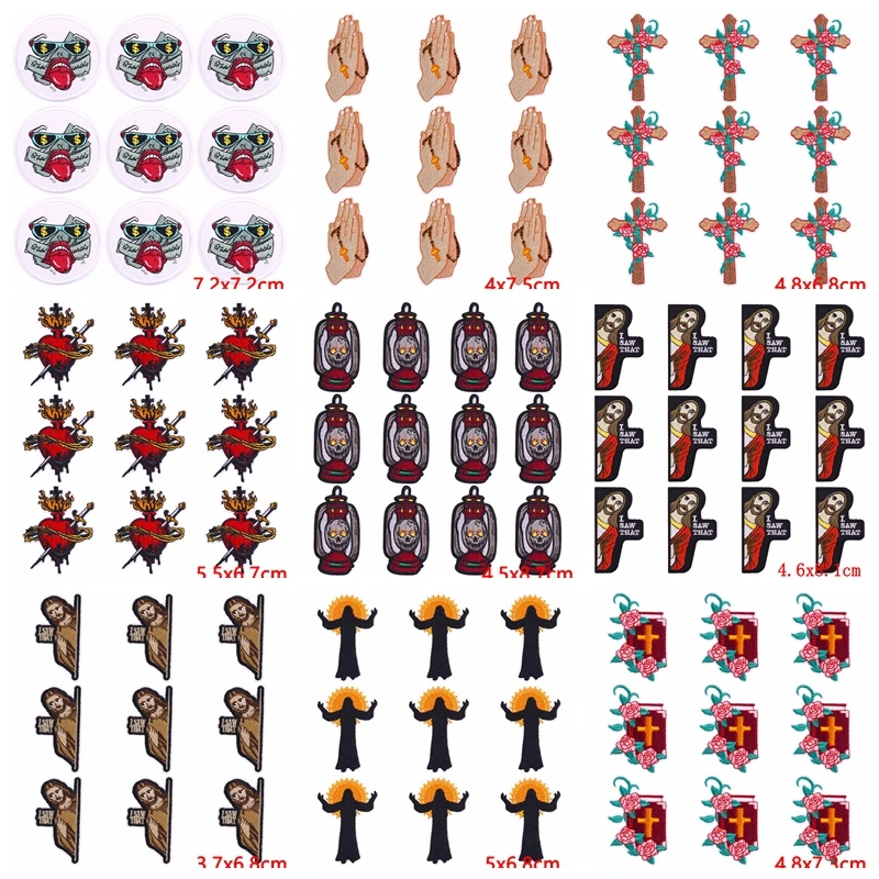 Parches bordados de calavera Punk para ropa, Parche de vaquero del oeste de Jesús, parches de planchado para ropa, parche cruzado para ropa, 10 unidades por lote