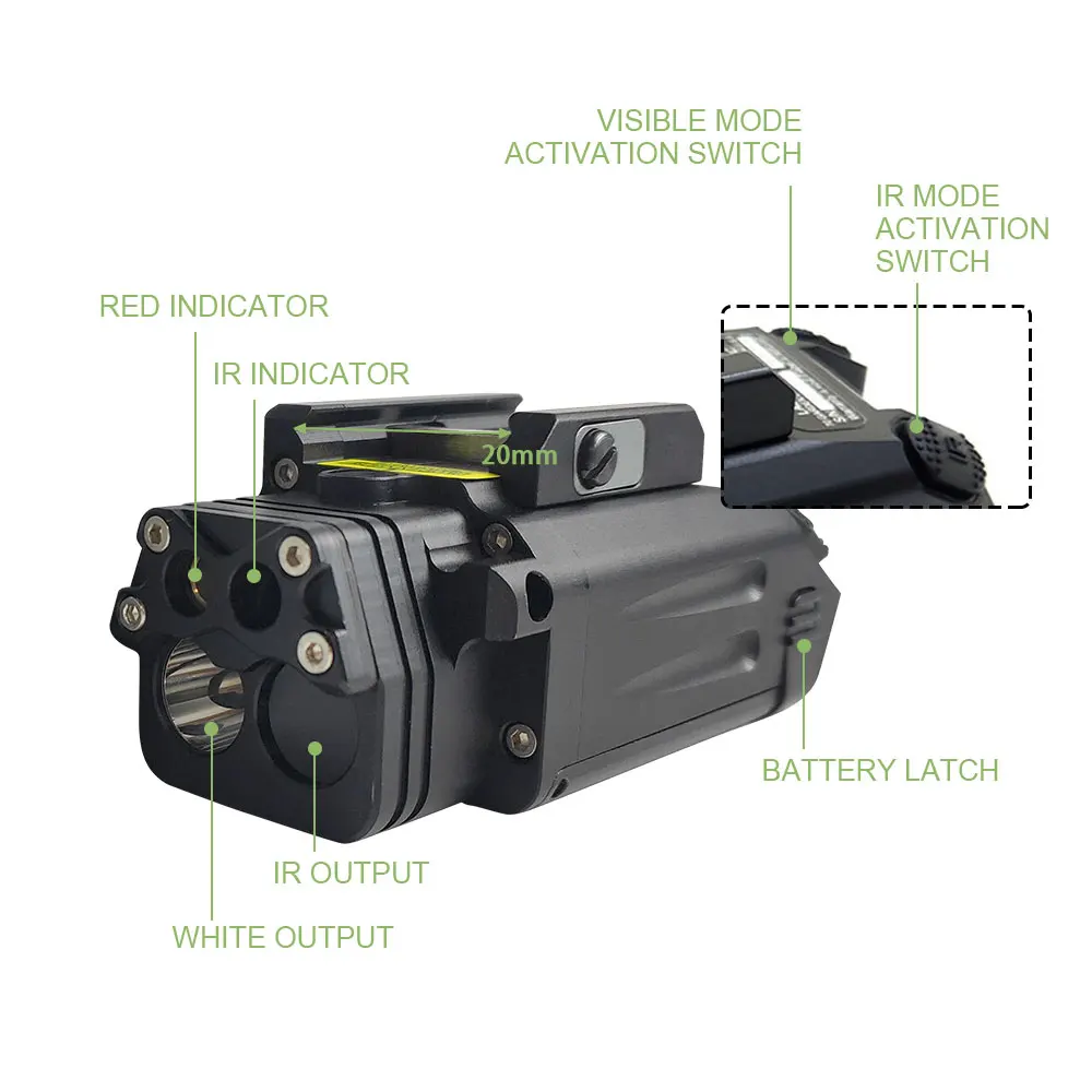 DBAL-PL táctico LED + linterna IR, rojo + IR La-ser, luz de arma constante, luz de explorador, para SOTAC-GEAR de riel Picatinny de 20mm - imagen 3