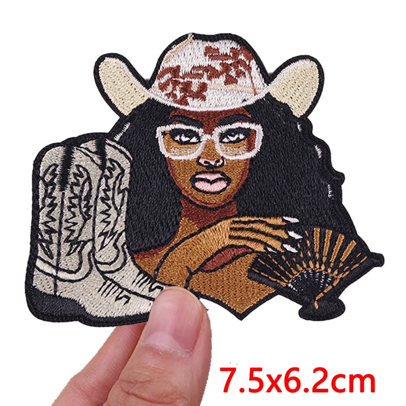 Parches bordados de vaquero para mujer negra, parches para planchar DIY para ropa, chaquetas, sombreros, insignias bordadas para coser, parche de vaquero occidental - imagen 3
