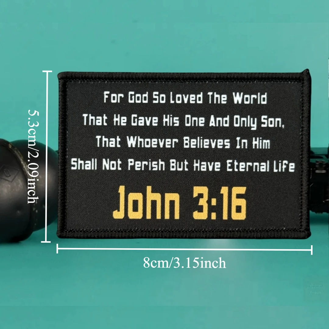 Parche táctico de moral John 3:16, parches de gancho impresos con escritura de la Biblia cristiana para ropa, pegatina para mochila militar táctica - imagen 2