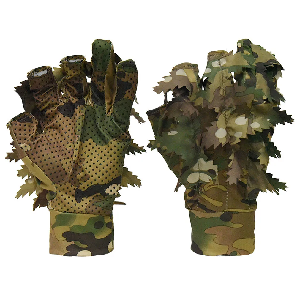 1 par de guantes de caza de camuflaje de hoja 3D, guantes biónicos de árbol, dedo completo, cómodos, antideslizantes, duraderos para caza al aire libre, pesca CS Sh - imagen 4