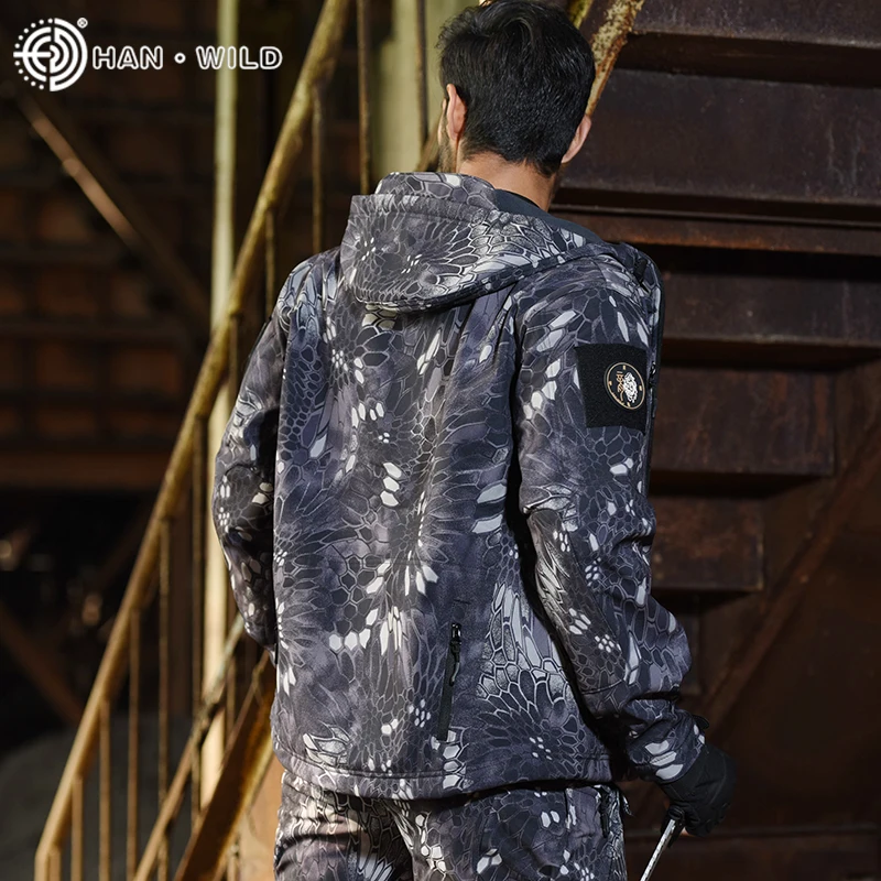 Chaqueta de lana táctica de concha suave, ropa para hombre, cortavientos de entrenamiento de asalto, abrigo cálido de invierno, chaquetas de senderismo con capucha de camuflaje - imagen 4