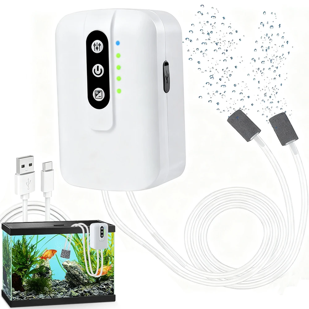 Bomba de oxígeno para pesca, oxigenador de pesca portátil recargable por USB, aireador de pesca silencioso, burbujeador de peces, bomba de aire para acuario - imagen 2