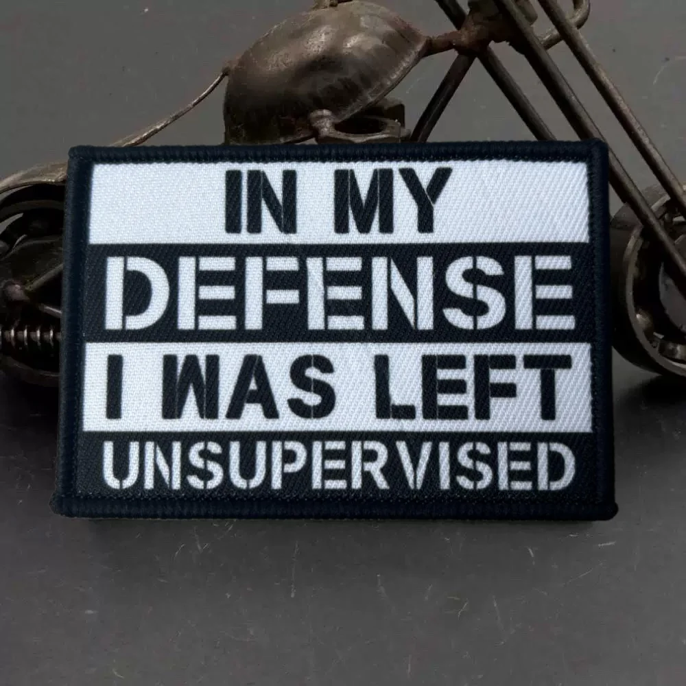 En mi defensa, estaba izquierda, parche Meme sin supervisión, estampado de Humor sarcástico, emblema de gancho y bucle, insignia de moral militar, pegatina para mochila - imagen 5