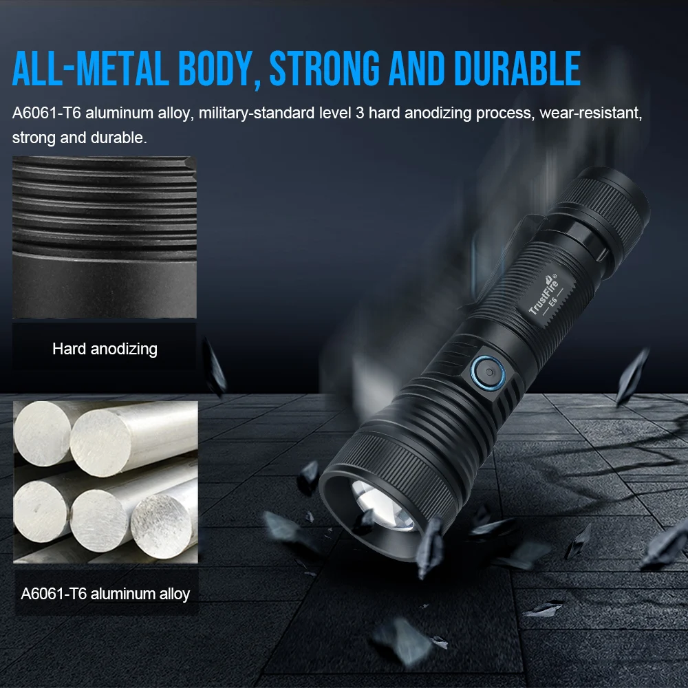 Linterna LED con zoom Trustfire E6, 1500 lúmenes, 550M, linterna recargable de largo alcance, luz potable con función de banco de energía, imán - imagen 4