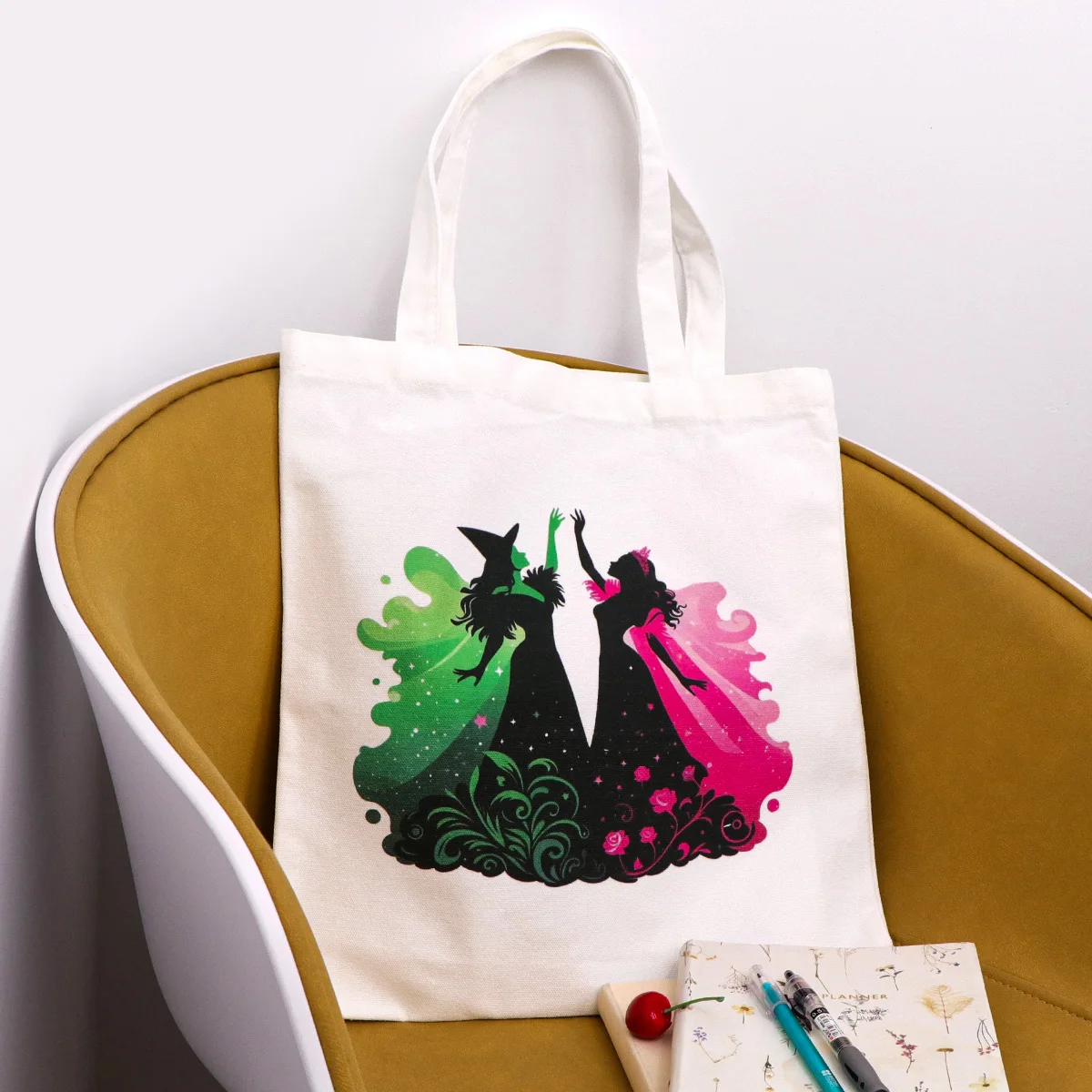 Bolso de mano de lona de bruja de película, bolso de compras para mujer, bolso de hombro de colegio plegable, bolsa de almacenamiento de moda - imagen 4