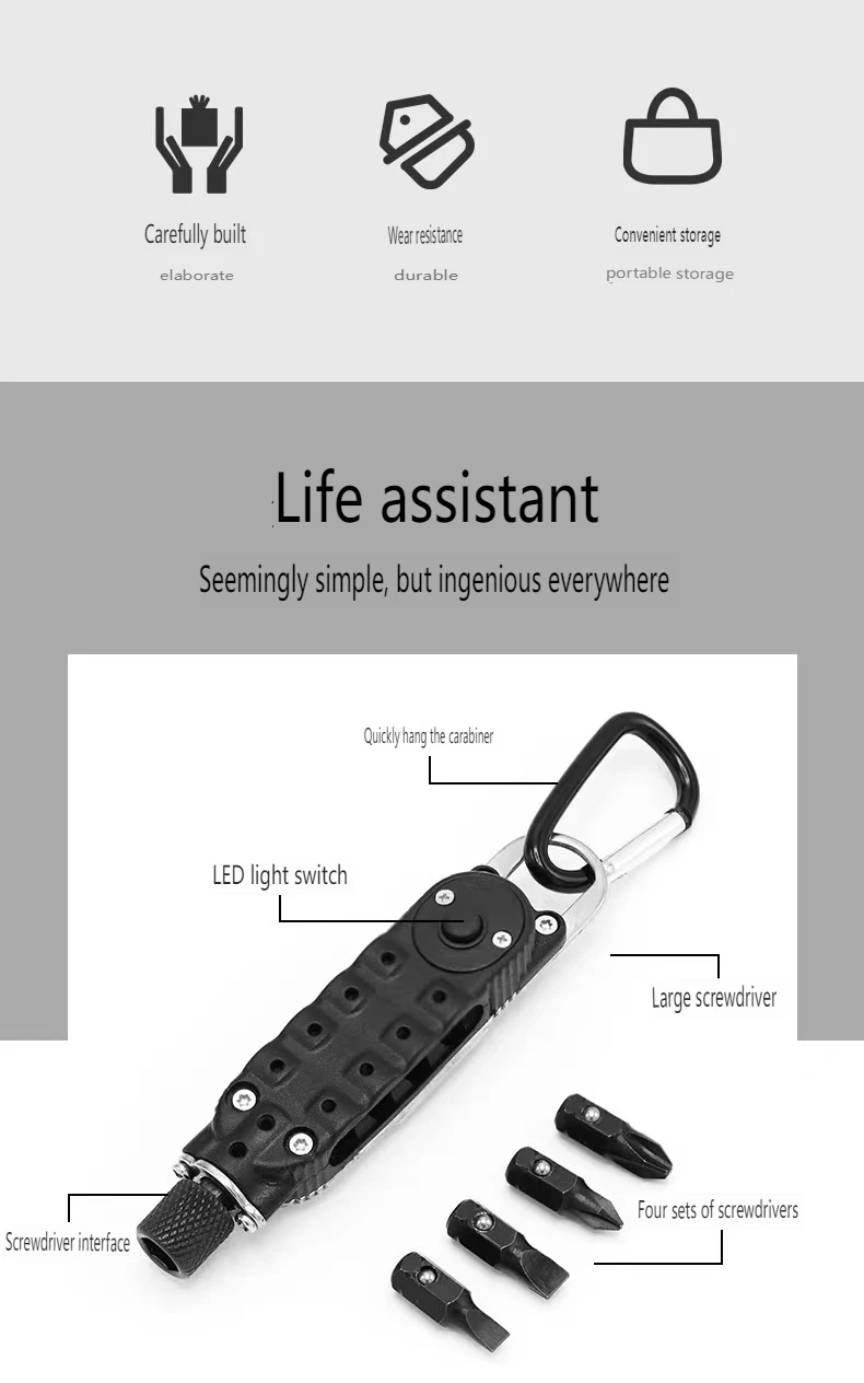 Herramienta de reparación de acero portátil, destornillador multifuncional, llavero EDC diario para exteriores - imagen 2