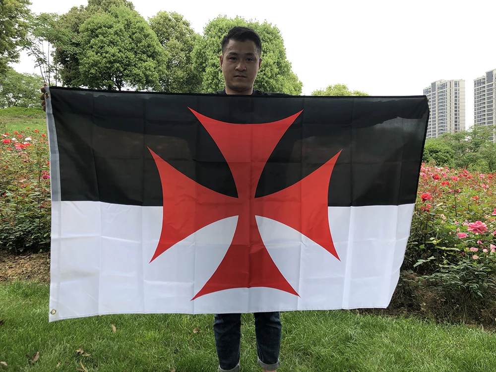 BANDERA DE SKY 90x150cm Bandera de la Iglesia Católica Romana 3x5 pies Caballeros Templarios Cruz Roja Banner de Guerra