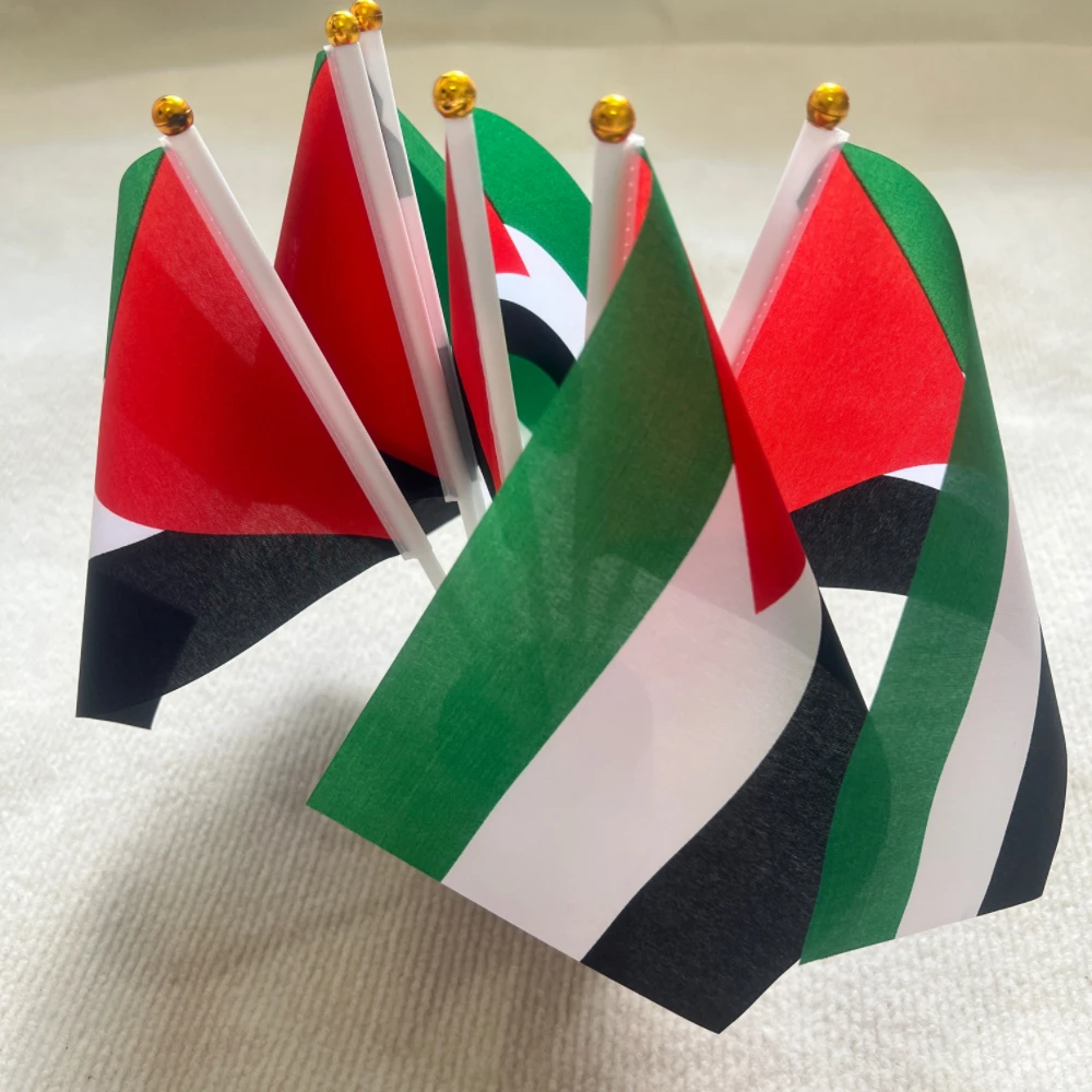 Bandera palestina pequeña ondeante a mano, 14x 21cm, pancarta palestina portátil, asta de bandera de plástico resistente a la decoloración de poliéster para eventos - imagen 5