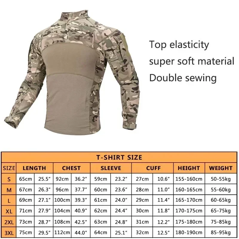 Camisas tácticas al aire libre para hombre, camisetas de manga larga, camisa de combate, camuflaje, cremallera 1/4, elasticidad Ripstop, camisetas para senderismo, ropa de caza - imagen 2