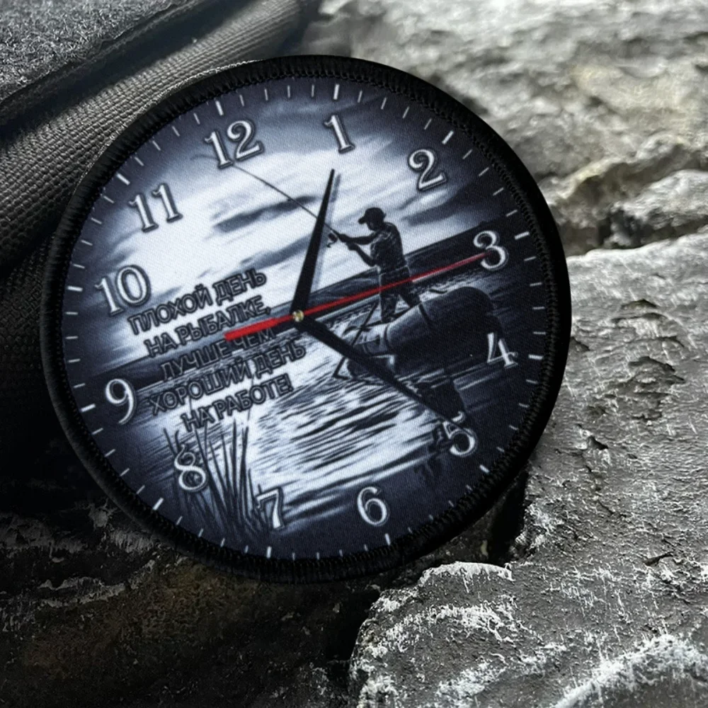 Parche táctico de pescador, reloj divertido, gancho y bucle impreso, insignia de moral militar, brazalete, pegatinas para mochila Chevron - imagen 4