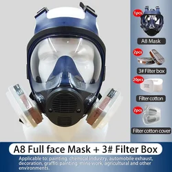 Máscara de gas A8 con filtro, máscara de respiración de cara completa, máscara de gas para ingeniería de construcción, pintura, polvo, spray, soldadura, pulido