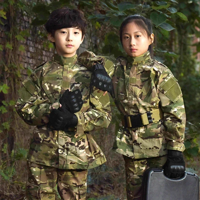 Ropa de entrenamiento de camuflaje para niños, traje para niños, campo al aire libre, Camping, caza, uniforme de combate, camiseta táctica Airsoft, pantalones - imagen 2