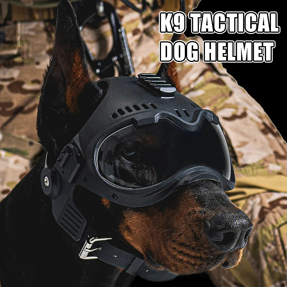 Casco táctico para perros K9 con gafas para policía K9 y perros de trabajo militares con protección para los oídos carril Picatinny extraíble en la parte superior - imagen 2