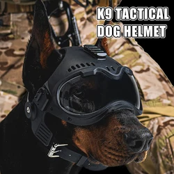 Casco táctico para perros K9 con gafas para policía K9 y perros de trabajo militares con protección para los oídos carril Picatinny extraíble en la parte superior