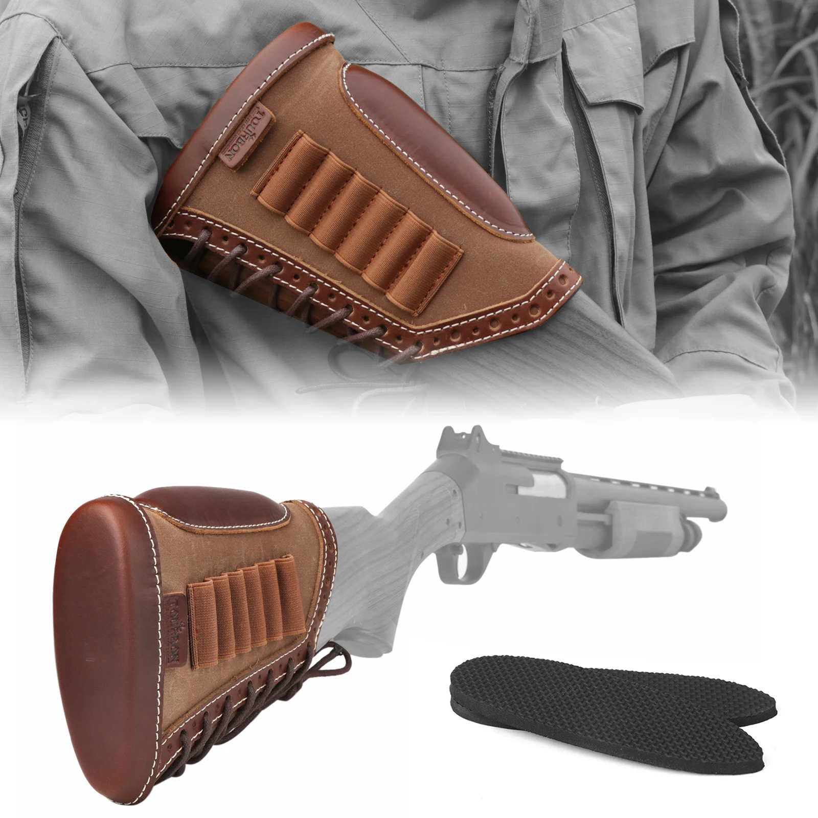 Tourbon-accesorios de caza, cubierta de culata para pistola de Rifle de lona, elevador de mejillas, almohadilla reductora de retroceso con cartuchos, soporte para balas - imagen 2
