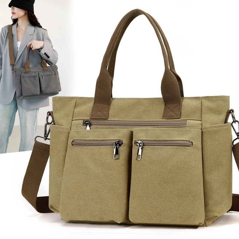 Bolso de hombro tipo bandolera de lona para mujer, bolso de compras exterior de gran capacidad, bolso de mensajero, bolso de transporte portátil para ir al trabajo - imagen 5