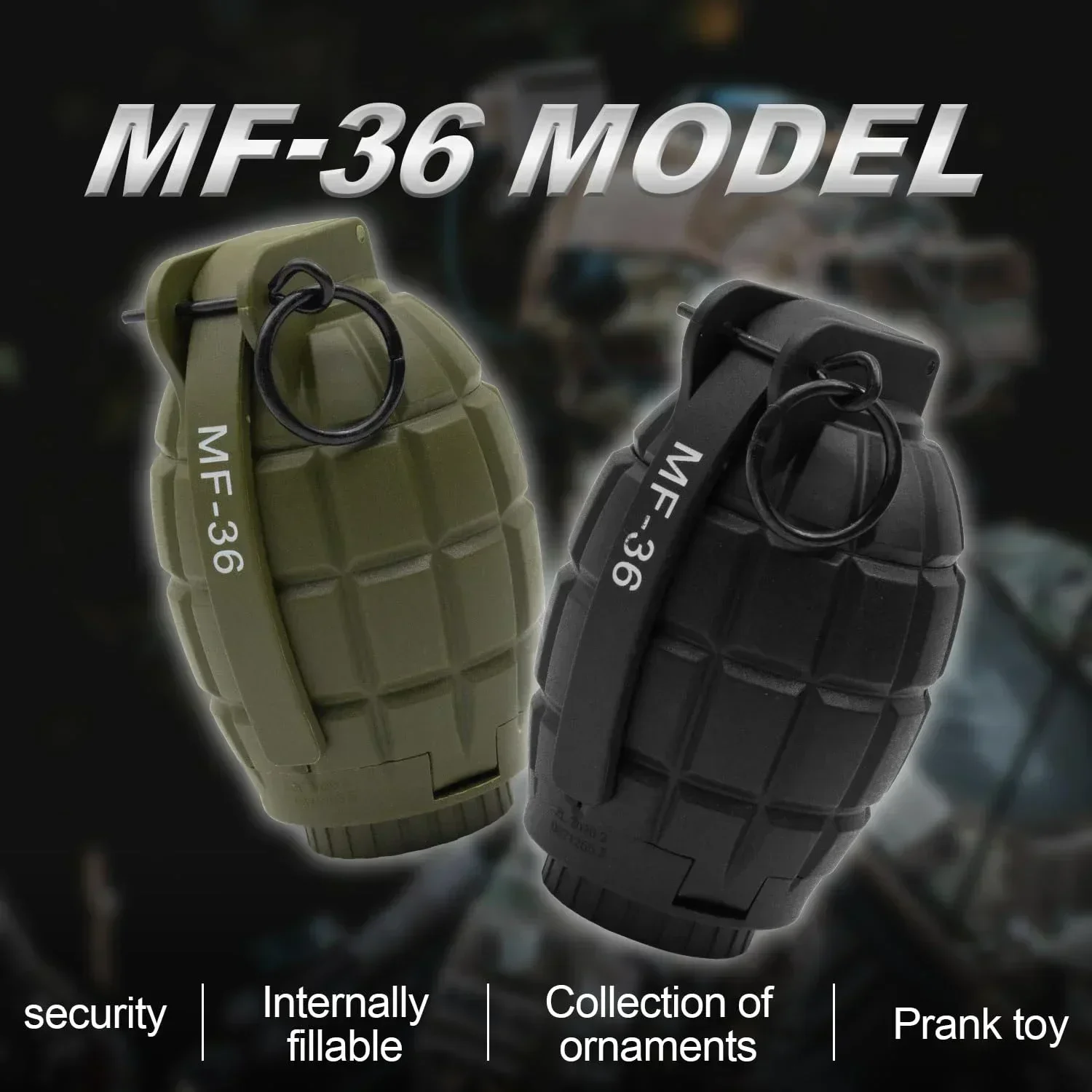 F2PCS MF-36 Granadas de mano juguete de plástico reutilizable modelo de granadas de impacto alimentadas por resorte para Airsoft Paintball CS juego de rol Prop - imagen 3