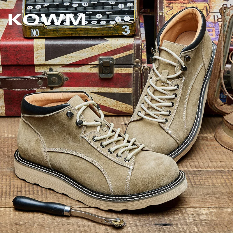 KOWM-zapatos de senderismo de piel de vaca para hombre, zapatillas impermeables para exteriores, botas de herramientas para motocicleta, zapatos tácticos, botas para caminar y cazar - imagen 5