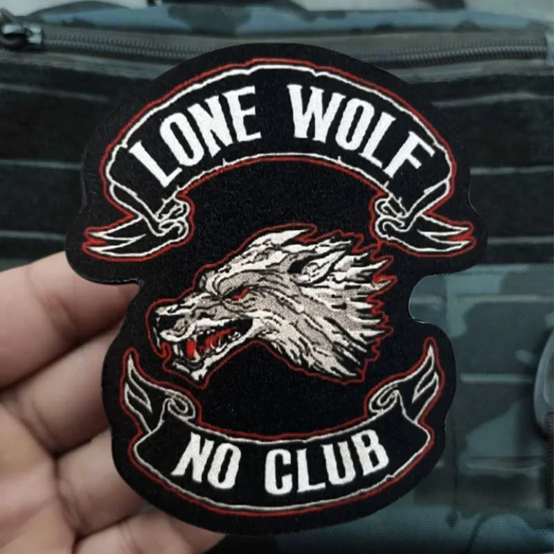 Parche de impresión LONE WOLF NO CLUB, insignia de moral táctica con gancho y bucle, pegatinas decorativas para mochila, parches para brazalete para ropa - imagen 4