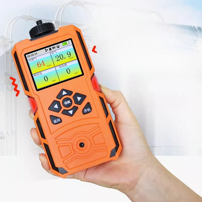 Detector de gas Cuatro en Uno con succión de bomba, oxígeno combustible, monóxido de carbono, sulfuro de hidrógeno, alarma de concentración tóxica